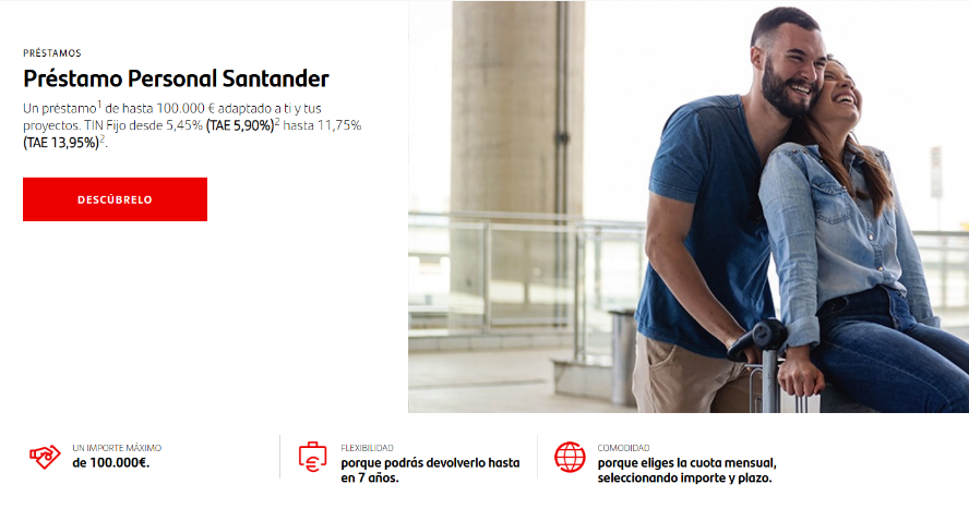 Préstamo Personal Santander. Ejemplo de producto bancario para el Tema 4 de Economía y Emprendimiento 4º ESO