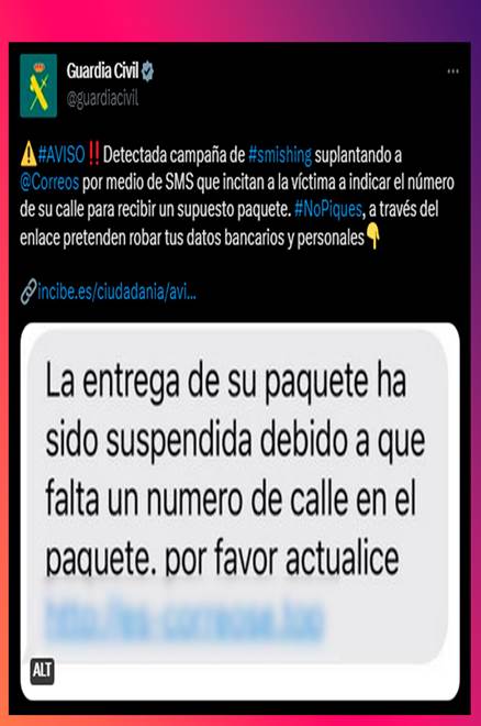 La Guardia Civil avisa ante una nueva oleada de estafas: este SMS de Correos es falso