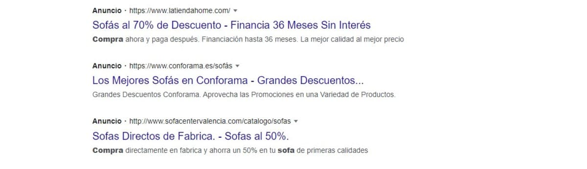 Ejemplo de anuncios con SEM y Google Ads